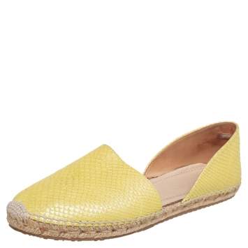 Pre Owned Jimmy Choo Yellow Snakeskin Embossed Leather Dreya D'orsay Flat Espadrilles Size 39