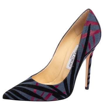 Pre Owned Jimmy Choo Multicolor Canvas Abel Pointed Toe Pumps Size 37.5