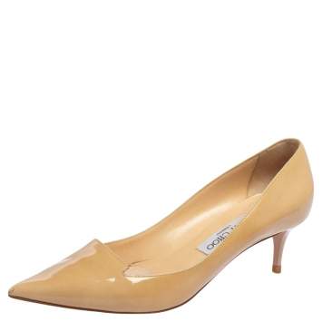 Pre Owned Jimmy Choo Beige Patent Leather Avril Pointed Toe Pumps Size 38