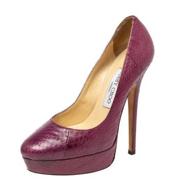 Pre Owned Jimmy Choo Purple Python Leather Cosmic Platform Pumps Size 36