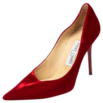 Pre Owned Jimmy Choo Red Velvet Anouk Pointed Toe Pumps Size 36