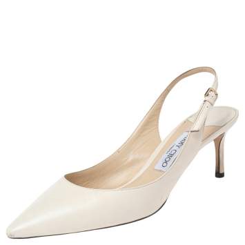 Pre Owned Jimmy Choo Off White Leather Erin Slingback Pumps Size 40.5