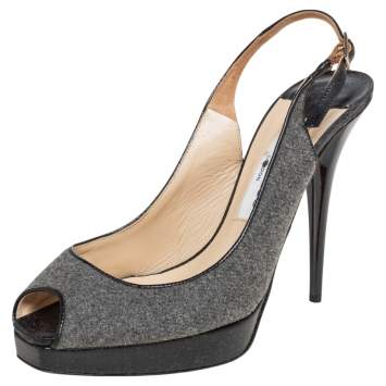 Pre Owned Jimmy Choo Grey Wool Blend Peep Toe Slingback Sandals Size 37