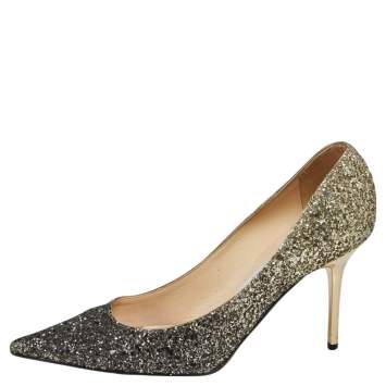 Pre Owned Jimmy Choo Metallic Gold/Bronze Coarse Glitter Romy  Pumps Size 36