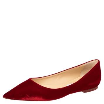 Pre Owned Jimmy Choo Red Velvet  Ballet Flats Size 39