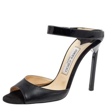 Pre Owned Jimmy Choo Black Leather Ankle Strap Sandals Size 37