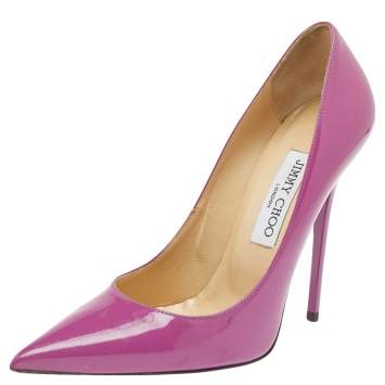 Pre Owned Jimmy Choo Purple Patent Leather Anouk Pumps Size 37.5