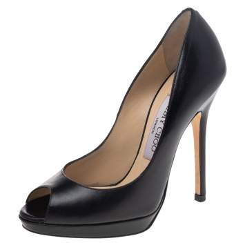 Pre Owned Jimmy Choo Black Leather Peep Toe Pumps Size 35