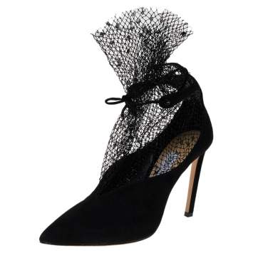 Pre Owned Jimmy Choo Black Suede And Mesh Fira Ankle Wrap Pumps Size 37.5