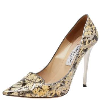 Pre Owned Jimmy Choo Brown/Beige Python Embossed Leather Pumps Size 39