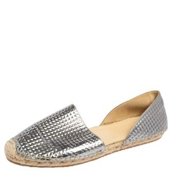 Pre Owned Jimmy Choo Silver Textured Leather Dreya D'Orsay Espadrille Flats Size 40