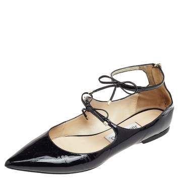Pre Owned Jimmy Choo Black Patent Leather Sage Ballet Flats Size 37