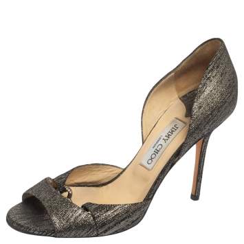 Pre Owned Jimmy Choo Silver/Black Fabric Crystal Embellished Chain Link D'orsay Pumps Size 40