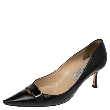 Pre Owned Jimmy Choo Black Leather and Snakeskin Pointed Toe Pumps Size 39