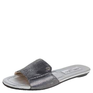Pre Owned Jimmy Choo Black/Silver Suede Nanda Slide Flats Size 35.5