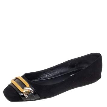Pre Owned Jimmy Choo Black Suede Morse Buckle Ballet Flats Size 37
