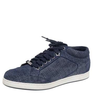 Pre Owned Jimmy Choo Blue Denim Lace Up Miami Sneakers Size 37.5