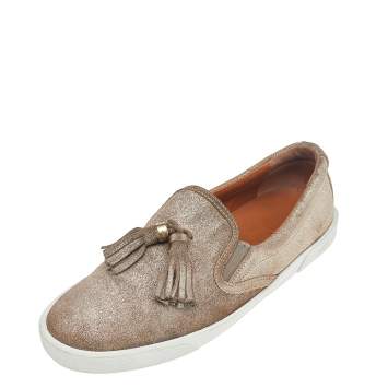 Pre Owned Jimmy Choo Metallic Gold Suede Dale Fringes Tassels Slip on Sneakers size 40  