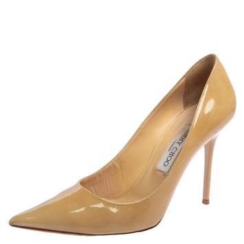 Pre Owned  Jimmy Choo Beige Patent Leather  Anouk Pointy-Toe Pumps Size 39