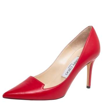 Pre Owned Jimmy Choo Red Leather Avril Pointed Toe Pumps Size 36