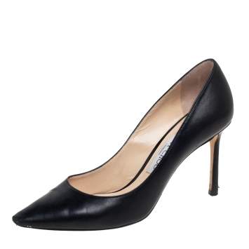 Pre Owned Jimmy Choo Black  Leather Romy Pointed Toe Pumps  Size 37