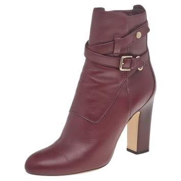 مملوكة مسبقًا Jimmy Choo Burgundy Leather Biker Mid Calf Length Boots Size 37