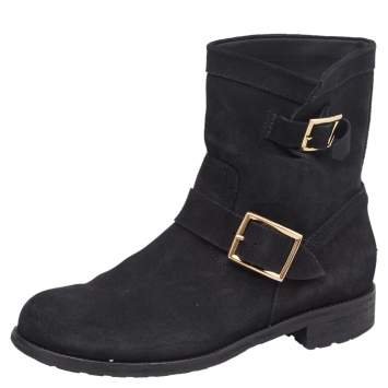 Pre Owned Jimmy Choo Black Suede Ankle Boots Size 39.5 
