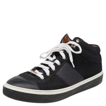 Pre Owned Jimmy Choo Black Embossed Leather And Suede Low Top Sneakers Size 38.5