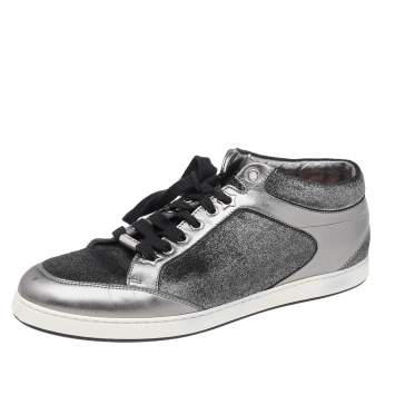 Pre Owned Jimmy Choo Metallic Grey Leather And Fabric Miami Low Top Sneakers Size 41