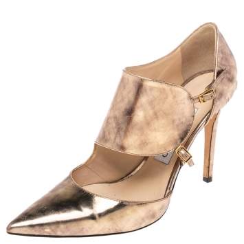 Pre Owned Jimmy Choo Gold Leather Houry Pointed Toe D'orsay Pumps Size 36.5