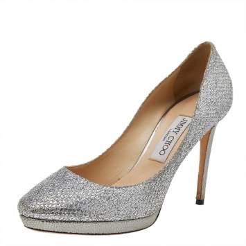 Pre Owned Jimmy Choo Silver Glitter Hope Pumps Size 39.5