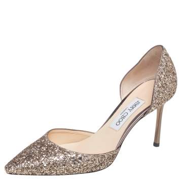 Pre Owned Jimmy Choo Gold Glitter Addison D'orsay Pumps Size 38