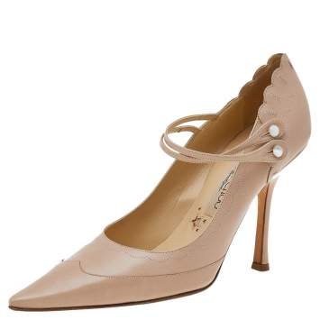 Pre Owned Jimmy Choo Beige Leather Ankle Strap Pumps Size 38