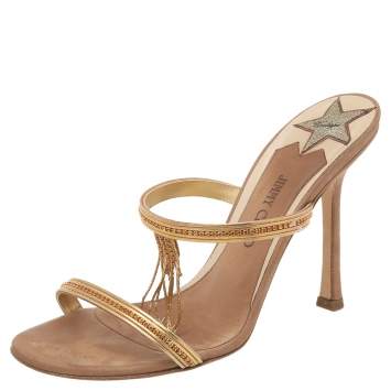 Pre Owned Jimmy Choo Brown/Gold Leather Embellished Sandals Size 38