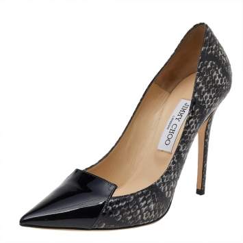 Pre Owned Jimmy Choo Black Python Leather Pointed Toe Pumps Size 39