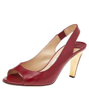 Pre Owned Jimmy Choo Red Leather Slingback Sandals Size 38