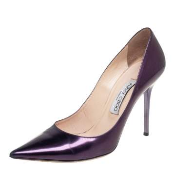 Pre Owned Jimmy Choo Metallic Purple Leather Abel Pointed Toe Pumps Size 38