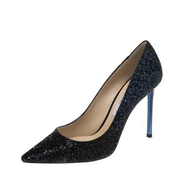 Pre Owned Jimmy Choo Navy Blue/Balck Coarse Glitter Romy Pumps Size 41