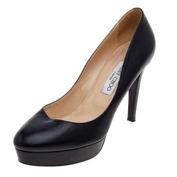 Pre Owned Jimmy Choo Black Leather Cosmic Platform Pumps Size 40