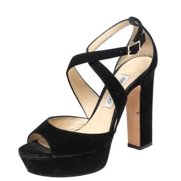 Pre Owned Jimmy Choo Black Suede April Platform Sandals Size 38.5
