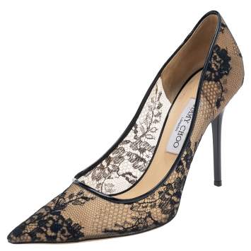 Pre Owned Jimmy Choo Beige/Blue Lace Romy Pointed Toe Pumps Size 41