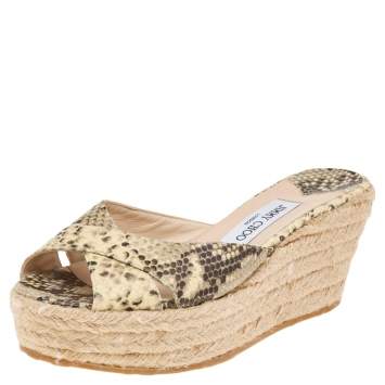 Pre Owned Jimmy Choo Multicolor Snake Print Leather Criss Cross Wedge Sandals Size 41