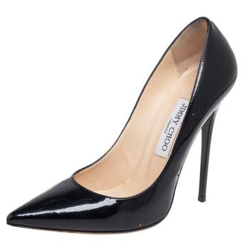 Pre Owned Jimmy Choo Black Patent Leather Anouk Pointed Toe Pumps Size 38