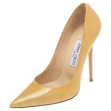 Pre Owned Jimmy Choo Beige Patent Leather Romy Pumps Size 38