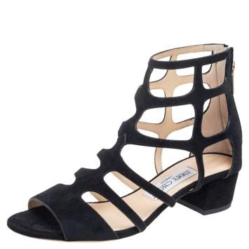 Pre Owned Jimmy Choo Black Suede  Gladiator Platform Sandals Size 37