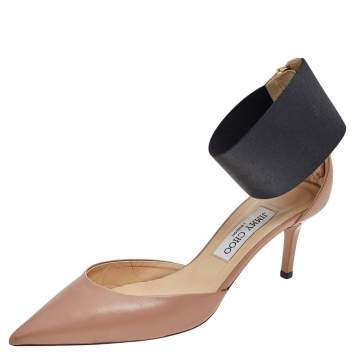 Pre Owned Jimmy Choo Beige Leather Trinny Elastic Ankle Strap Pumps Size 39.5