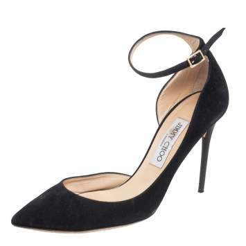 Pre Owned Jimmy Choo Black Suede Lucy Ankle-Strap D'orsay Pumps Size 38.5