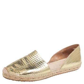 Pre Owned Jimmy Choo Gold Textured Leather Dreya Flat Espadrilles Size 38
