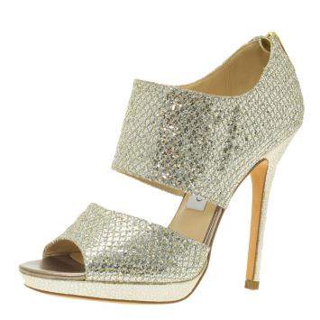 مملوكة مسبقًا Jimmy Choo Silver Glitter Private Platform Sandals Size 36.5