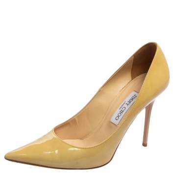 Pre Owned Jimmy Choo Pale Yellow Patent Leather Pointed-Toe Pumps Size 39